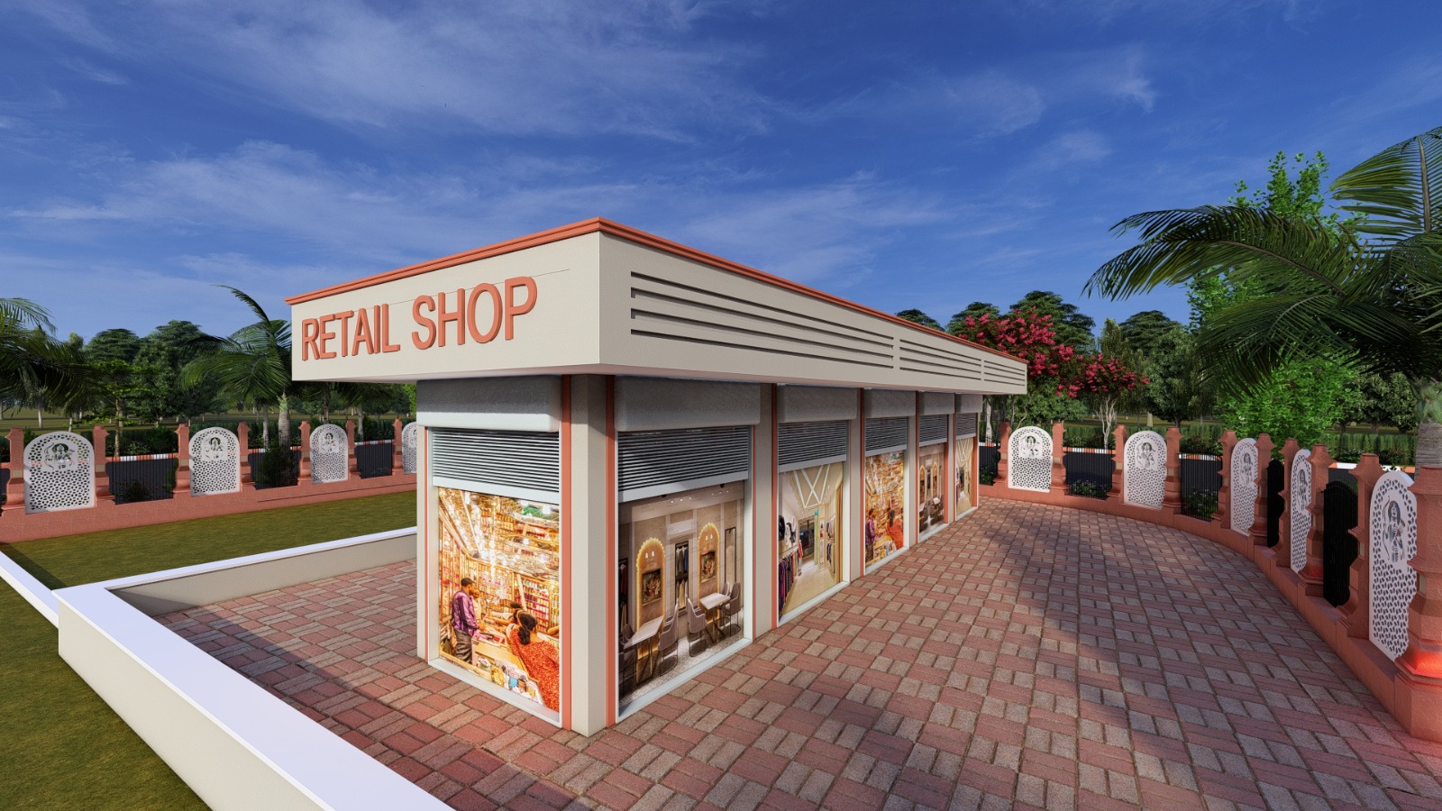Architectural render of the proposed retail shops